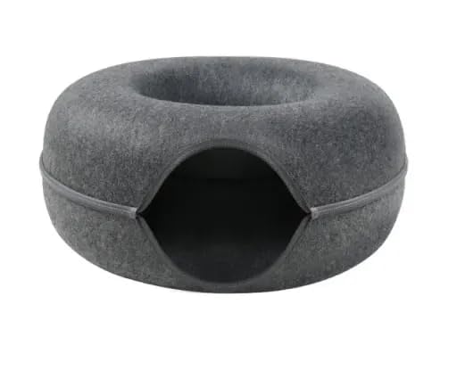 Cat Cave Donut For Large Cats And Small Dogs Up To 30 Lbs | Pet Cat House Tunnel Bed | Washable & Scratch-Resistant Pet Bed | Ve